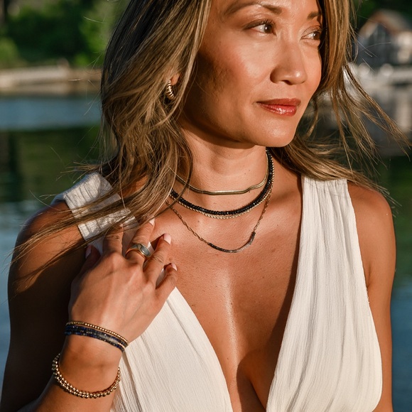 Necklace Layered Gold Herringbone & Gold Rope Chain Necklace WATERPROOF Necklace - Picture 8 of 13